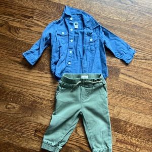 Boys outfit Janie and Jack Denim top with AG Pants